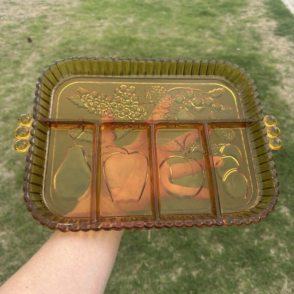 Amber Indiana Glass Divided Serving Tray Fruit Relish Carnival Glass‎ 16x10
